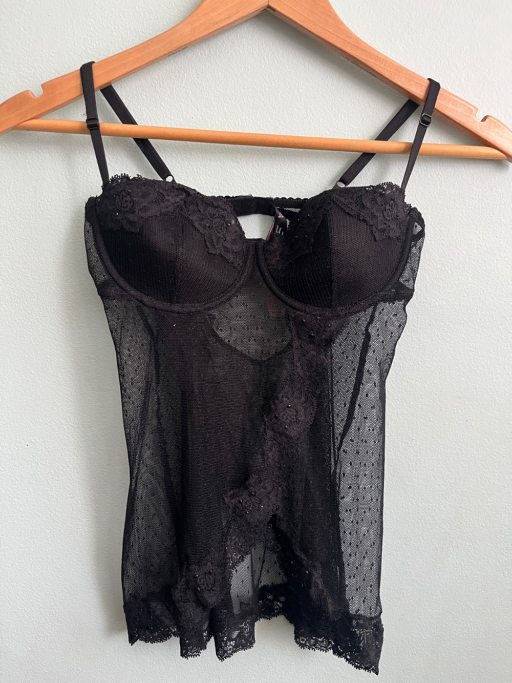 Victoria's Secret Black Sheer Lace Bustier Chemise